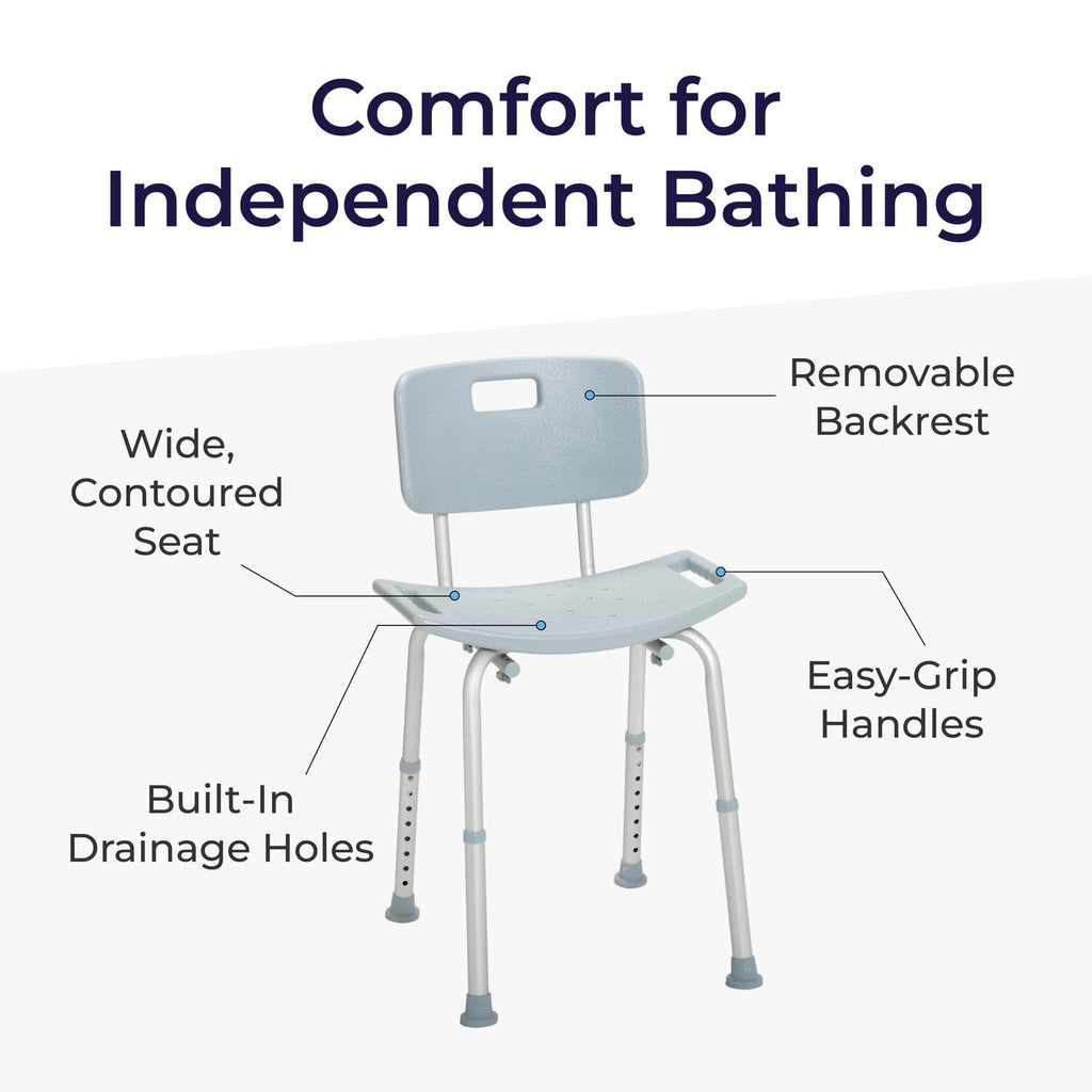 Drive Medical Shower Chair with Back and Suction Feet, Gray