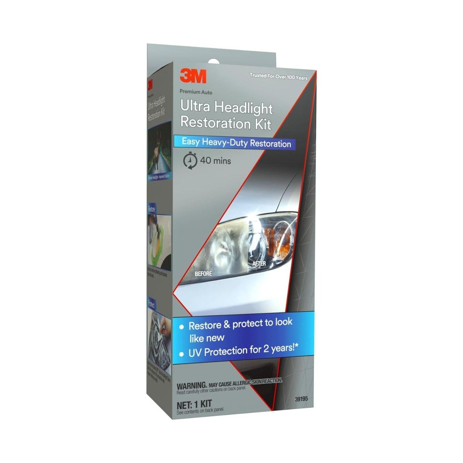 Buy now 3M Ultra Headlight Restoration Kit, Contains Masking Tape, Light Sanding Discs, Wax Protectant and More, Use on Plastic Lenses Headlights, Taillights and More, Easy Heavy-Duty Restoration (39195) at indiglob india