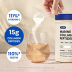 Marine Collagen Peptides - Hydrolyzed Ultra-fine Collagen Powder for Women & Men, Hyaluronic Acid, Biotin, Vitamin C, for Skin, Hair, Nails, Joints, Non-GMO, Unflavored, Easily Dissolved, 16oz