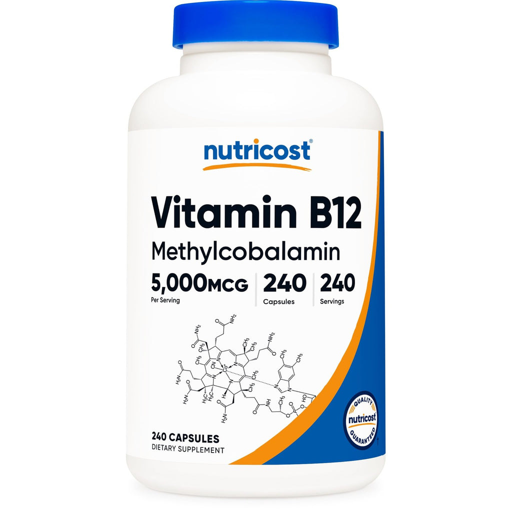 Nutricost Vitamin B12 (Methylcobalamin) 5000mcg, 240 Capsules, Gluten Free | Vegetarian Caps, GMO-Free, B12 Supplement