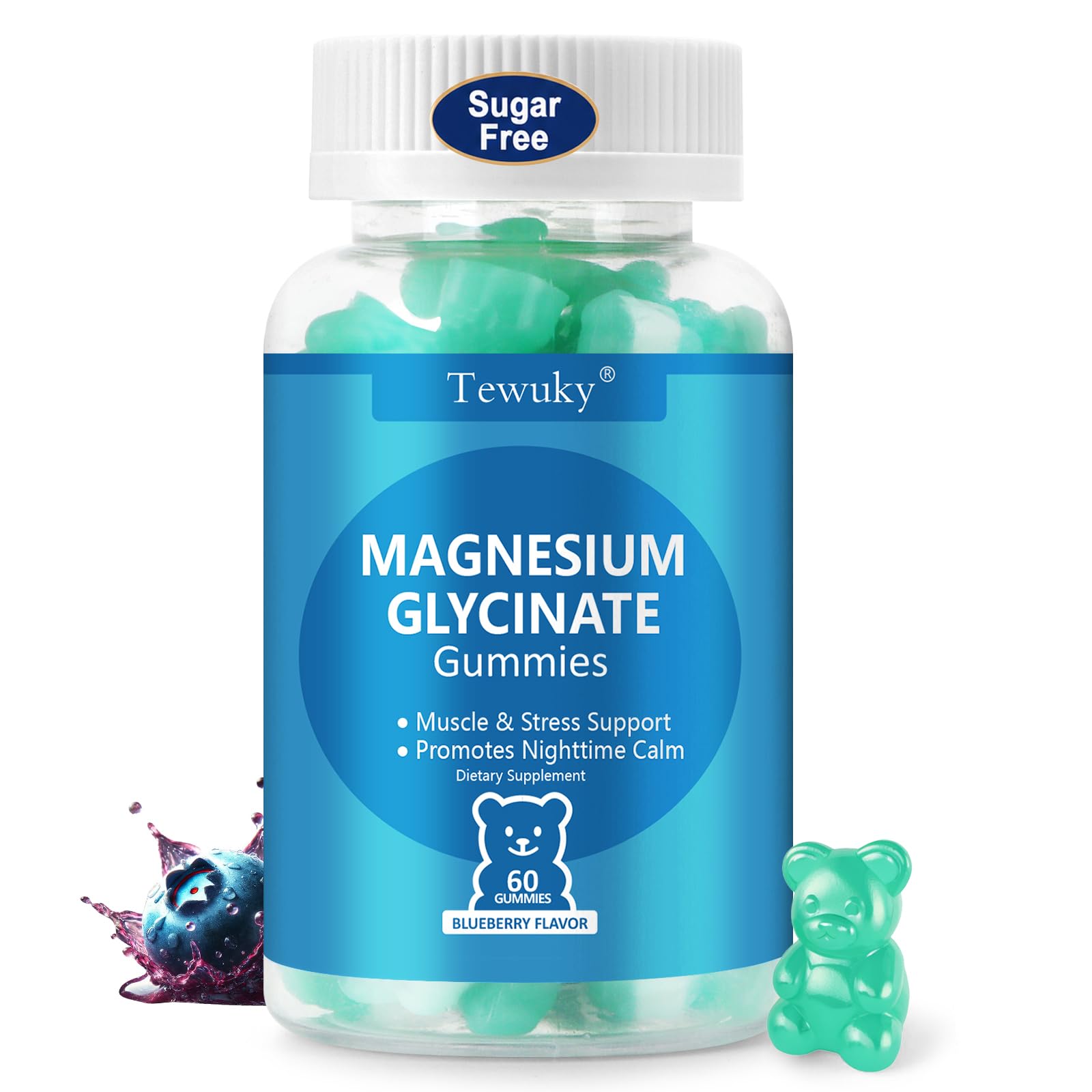 Magnesium Glycinate Gummies 2 Bottles, Sugar-Free for Adults & Kids, Magnesium Gummies for Sleep, Stress & Muscle Relief, Supports Bone & Nerve Health, Vegan, Pectin-Based, Pineapple Flavor