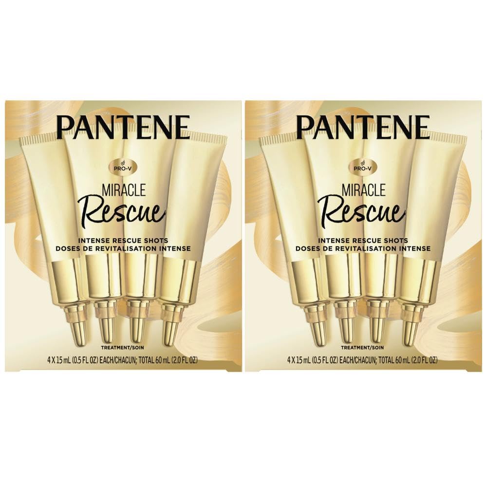 Pantene Hair Mask Miracle Rescue Shots, Intensive Repair Treatment for Damaged Hair, 4 count 0.5 oz Each, Twin Pack