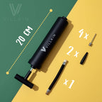 Villkin Ball Pump with Needle Storage in Handle - 4 Metal Needles, 2 Plastic Nozzles, Flexible Hose - for Soccer, Basketball, Volleyball, Handball - Black