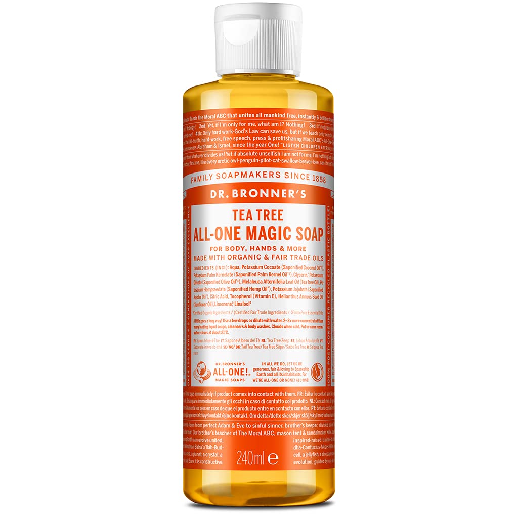 Buy now Dr. Bronner's - Pure-Castile Liquid Soap (Tea Tree, 4 Ounce) - Made with Organic Oils, 18-in-1 Uses: Acne-Prone Skin, Dandruff, Laundry, Pets and Dishes, Concentrated, Vegan, Non-GMO 8 Fl Oz (Pack of 1) Tea Tree at indiglob india