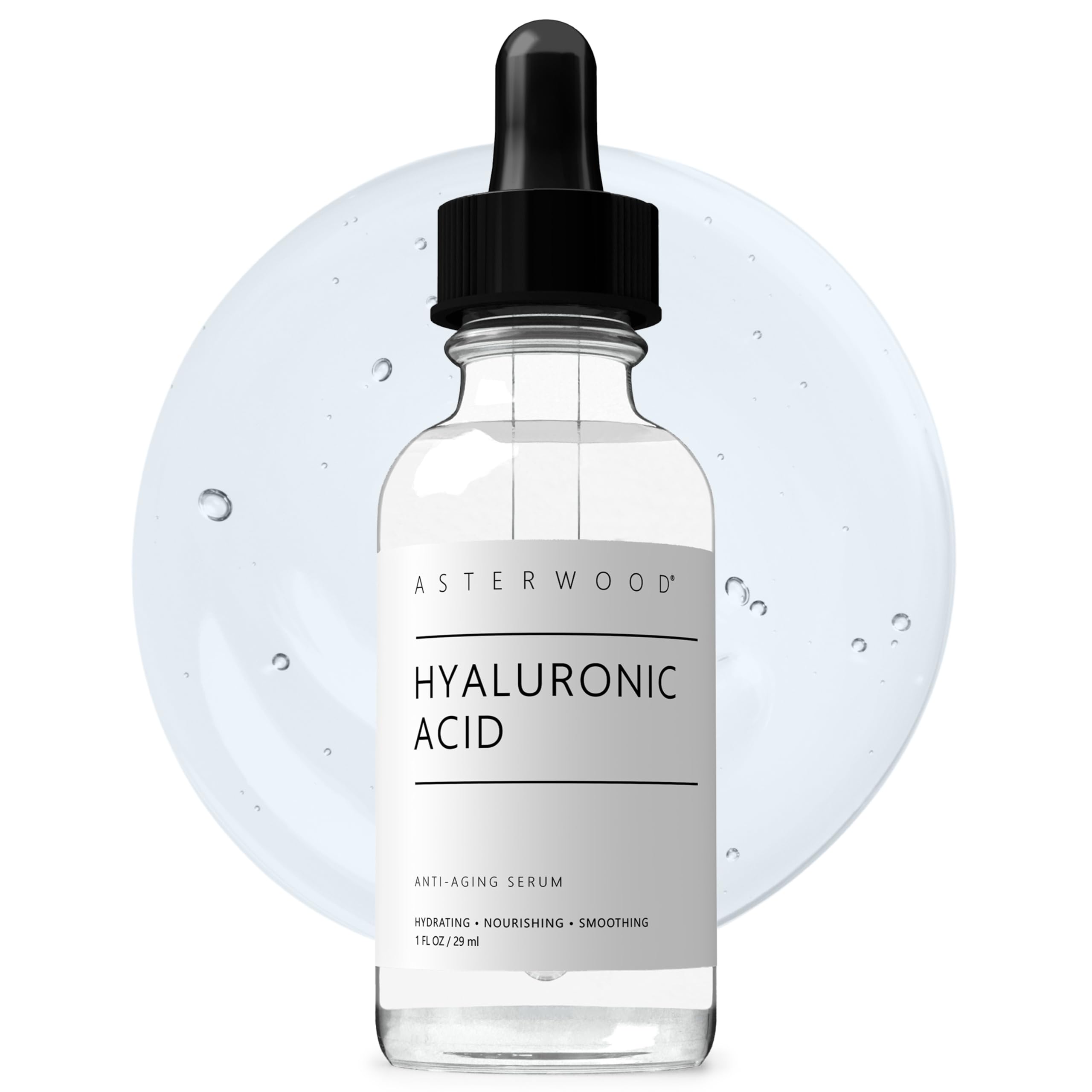 Asterwood Pure Hyaluronic Acid Serum for Face, Anti-Aging & Hydrating | Deep Hydrating, Plumping & Smoothing Serum, Cruelty-Free, Fragrance-Free & Vegan, 8 Fl Oz