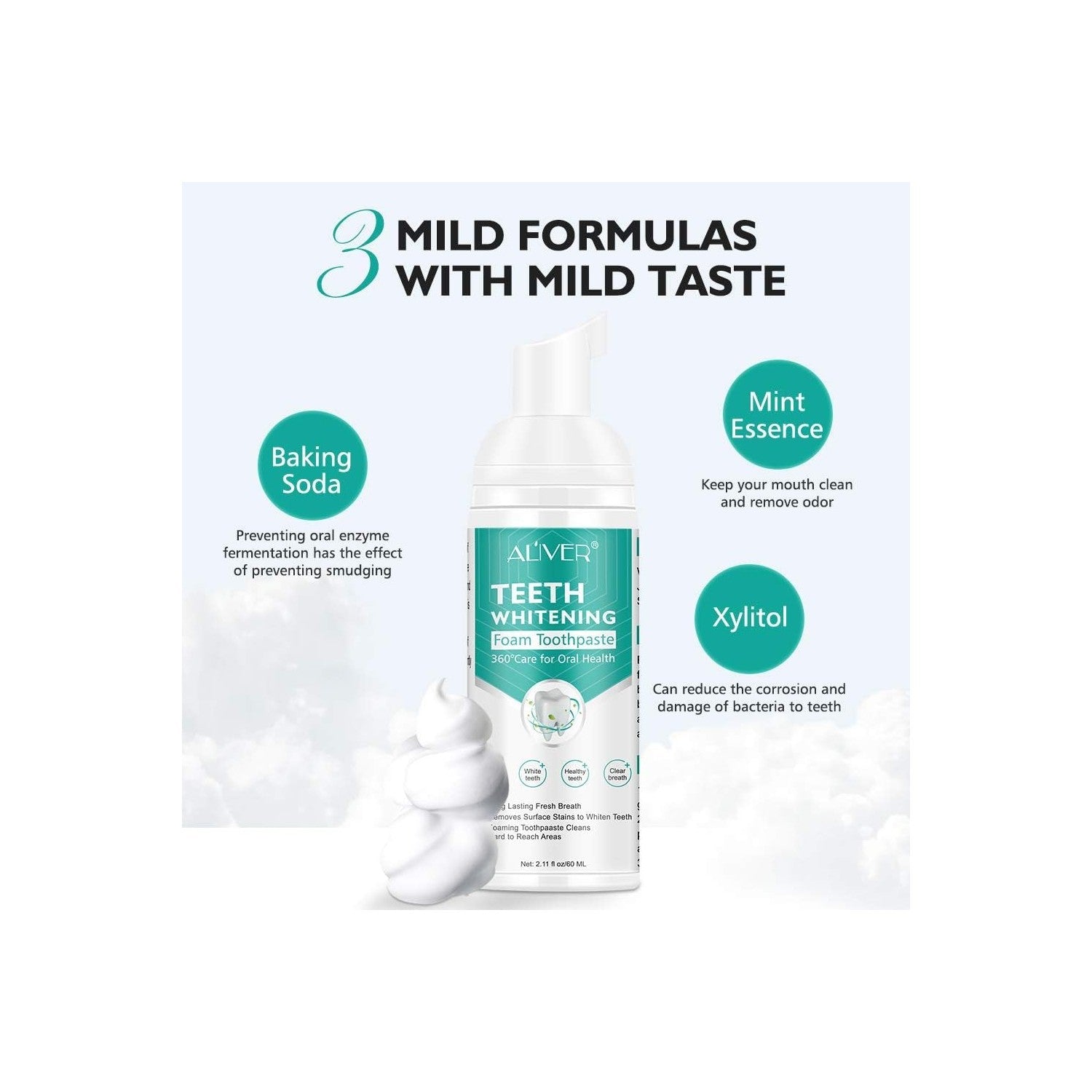 Buy now Foam Toothpaste 2PCS,Stain Removal Toothpaste for Sensitive Teeth,Teeth foaming Whitening,Baking Soda Spearmint Whitening Mousse Mouth Wash Water for Travel Friendly at indiglob india