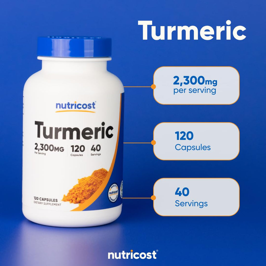 Nutricost Turmeric Curcumin with BioPerine, 2300mg, 120 Capsules, GMO-Free | 95% Curcuminoids, Veggie Capsules, 767mg Per Cap, Gluten Free