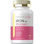 Carlyle Iron Supplement for Women | 200 Slow Release Tablets | Vegetarian, Non-GMO, Gluten Free Pills | for Her