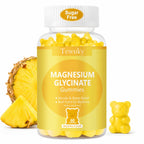 Magnesium Glycinate Gummies 2 Bottles, Sugar-Free for Adults & Kids, Magnesium Gummies for Sleep, Stress & Muscle Relief, Supports Bone & Nerve Health, Vegan, Pectin-Based, Pineapple Flavor