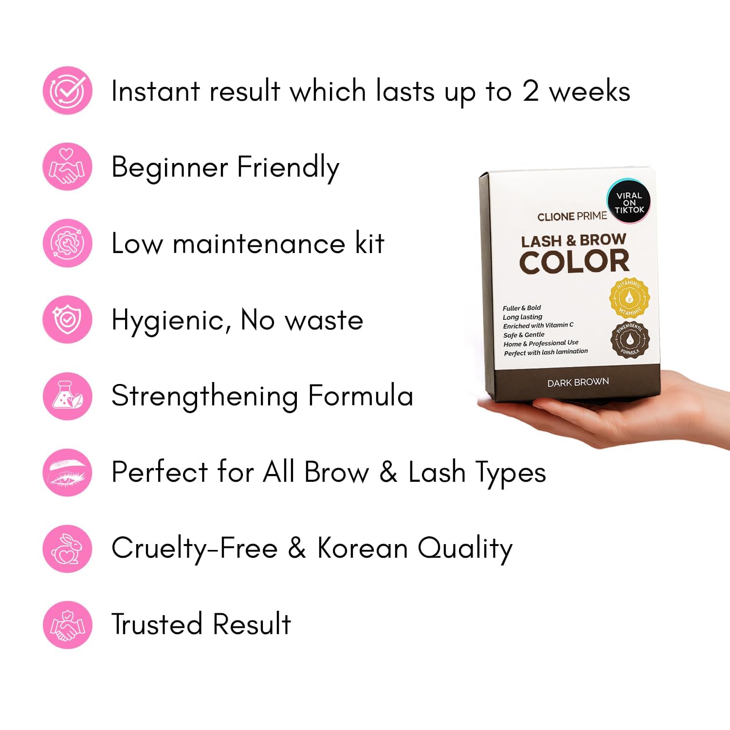 Korean Lash & Brow Color Kit – Temporary Eyelash & Eyebrow Color, Dark Brown, Naturally Fades Within 1-2 Weeks, Gentle Vitamin C Formula