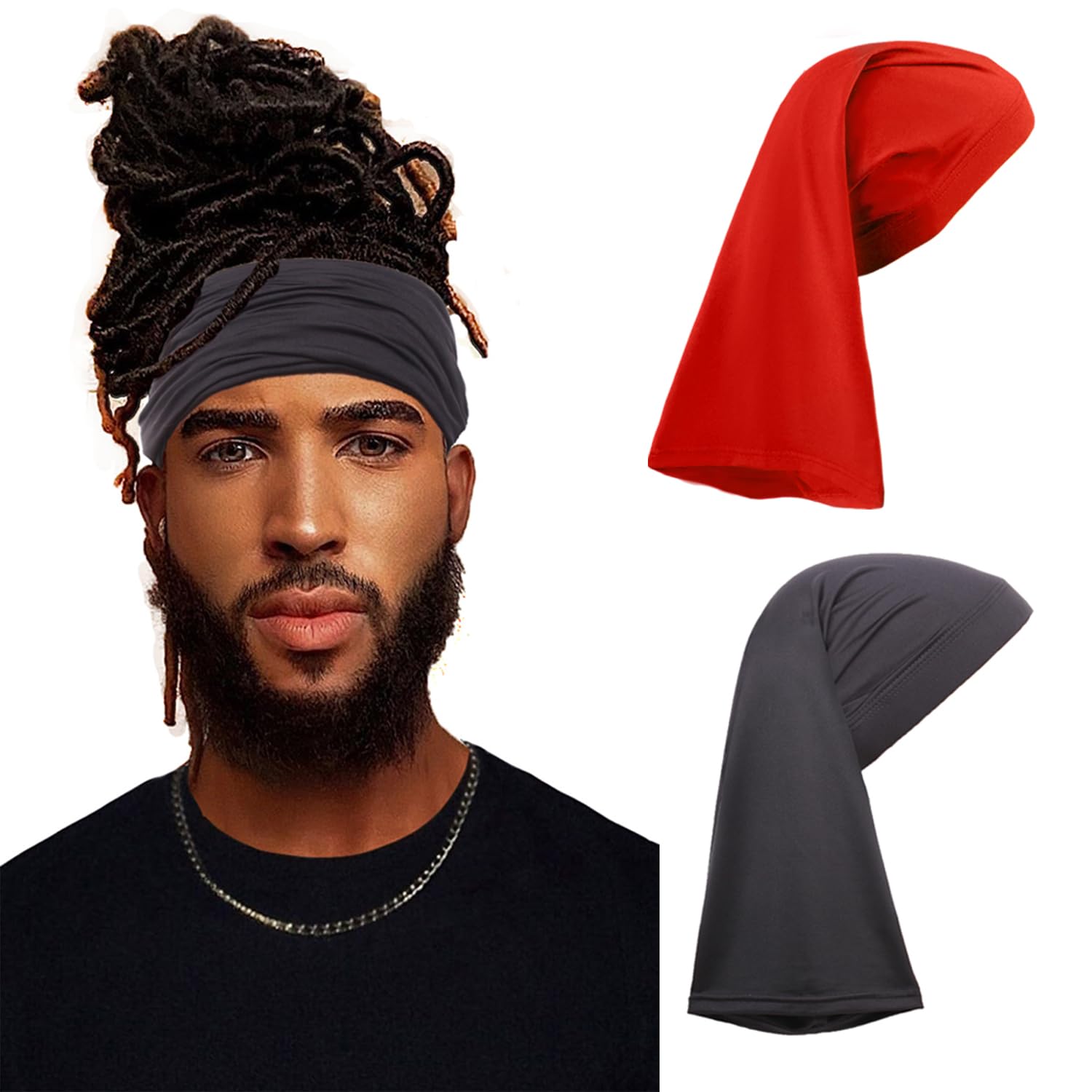 Buy now Leeven 2 Pieces Wide Elastic Loc Cap and Long Braid Cover for Full Hair, Stocking Sleep - Black Black, red at indiglob india