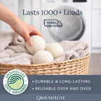 Premium New Zealand Wool Dryer Balls - 6-Pack, 100% Organic, Hand-Felted, Reusable, Reduce Drying Time - Natural Fabric Softening, Wrinkle & Static Reduction