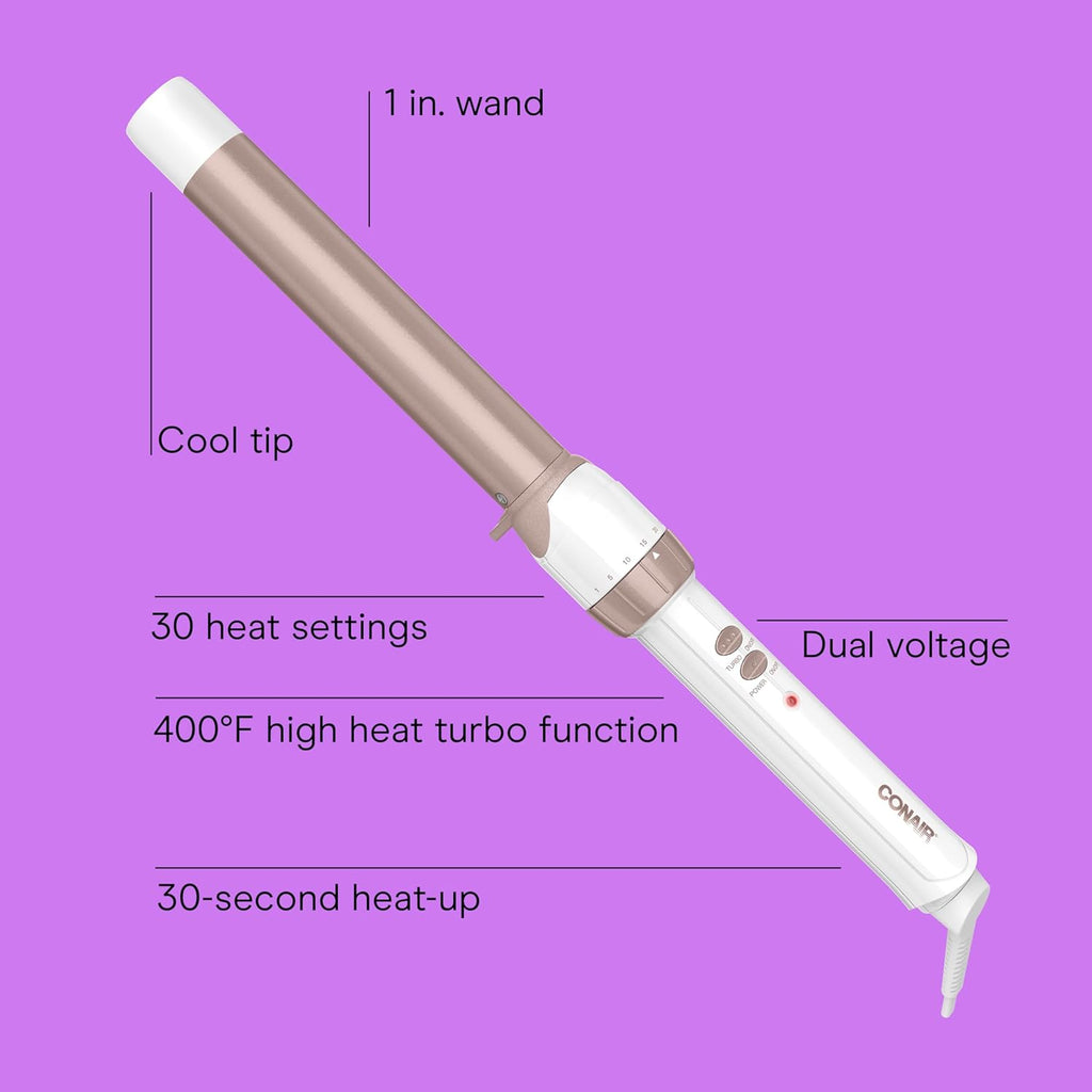 Buy now Conair Double Ceramic 1-Inch Curling Wand, Produces Flawless Waves, Curling Iron for Use on Medium and Long Hair, 30 Heat Setting Curling Iron, White at indiglob india