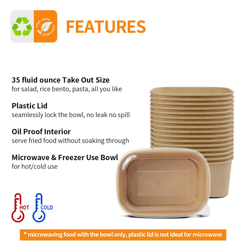 Celel 35 oz Paper Food Containers with Lids 50 Pack Meal Prep Containers