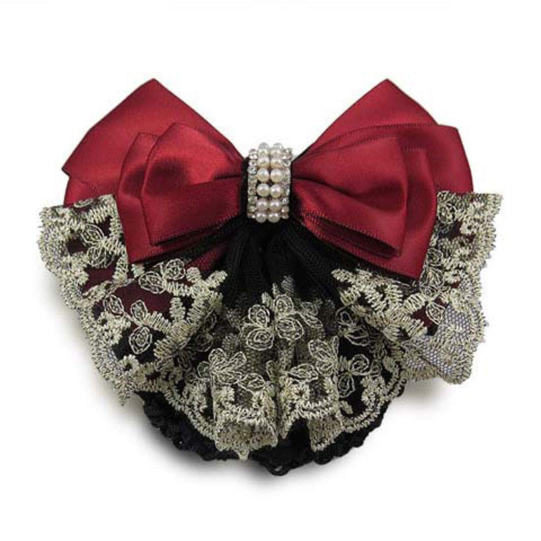 Buy now Lady Bow Hair Bun Net Snood Crochet Net Bun Hair Cover Hair Accessories Bowknot Decor Barrette Hair Clip Lace Flower Hair Accessories (Black) Red at indiglob india