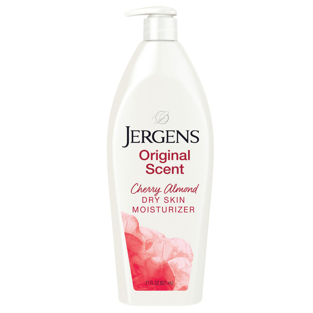 Jergens Cherry Almond Hand & Body Lotion, Dry Skin, 32 fl oz | Fast-Absorbing Moisturizer, Vitamins E, C & B5, Softens Dry Skin, Dermatologist Tested, Cherry Almond Scent