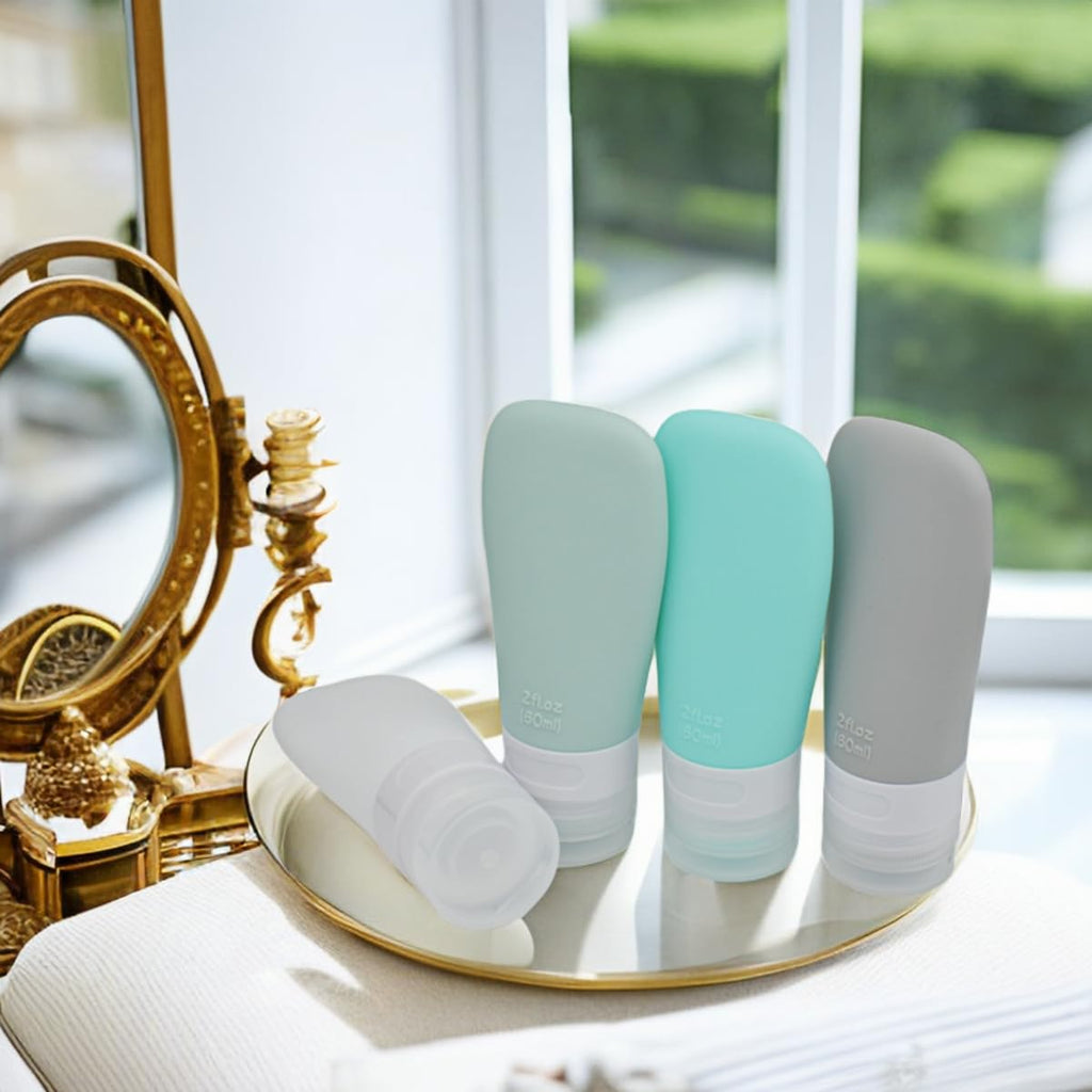 Buy now Silicone Travel Bottles, Leak Proof Squeezable Refillable Travel Accessories Toiletries Containers Travel Size Cosmetic Tube for Shampoo Lotion Soap Liquids (2oz Grey/blue/white/green) at indiglob india