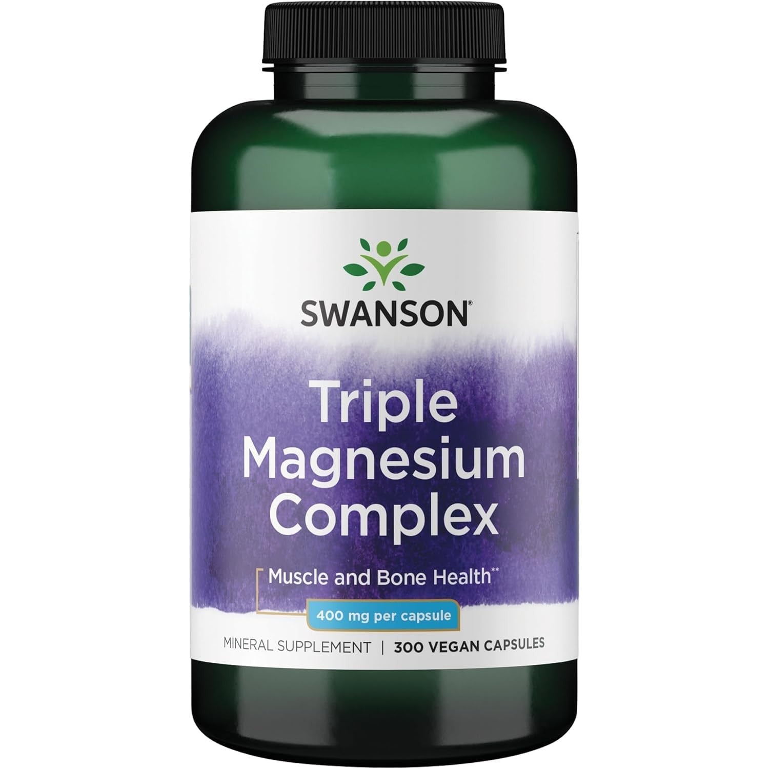 Swanson Triple Magnesium Complex 400 mg, 300 Vegan Capsules | Three Forms of Magnesium for Nerve, Muscle and Bone Health, Optimal Absorption and Healthy Stress Response