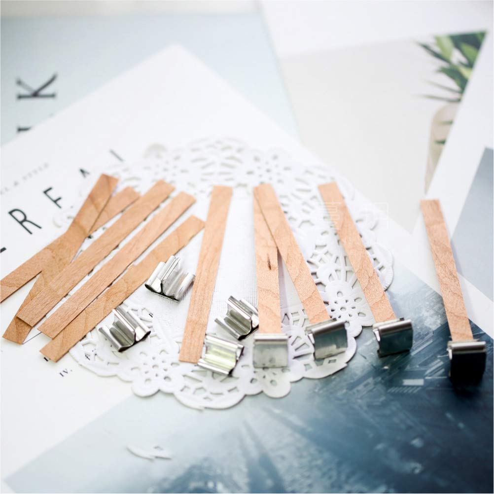 100 Pcs Wood Candle Wicks for Candle Making-50 Wicks & 50 Wick Holders