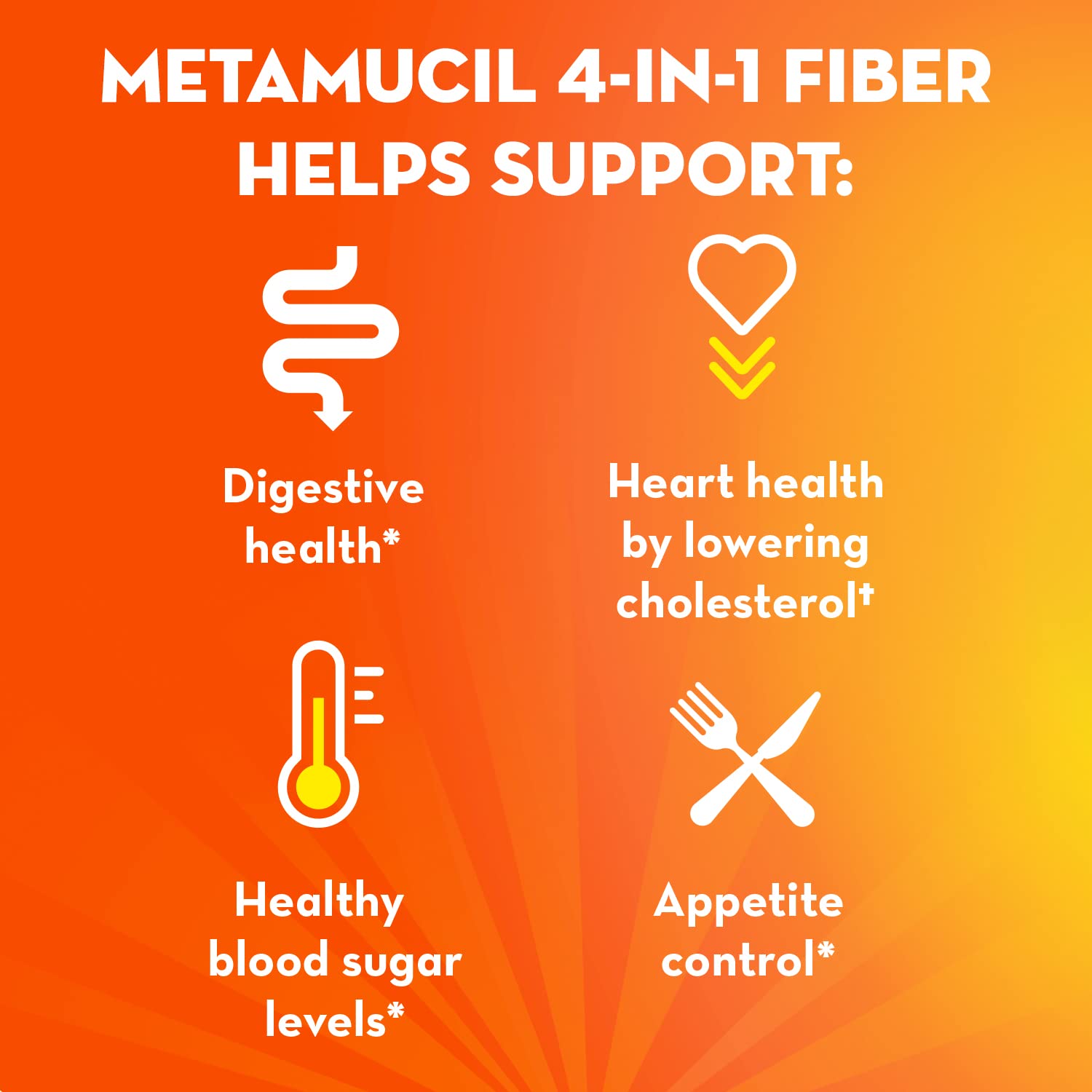 Metamucil On-The-Go, Psyllium Husk Fiber Supplement, 4-in-1 Fiber for Digestive Health, Sugar Free, Orange Flavor, 30 Count x 2 Packs (60 Count Total)
