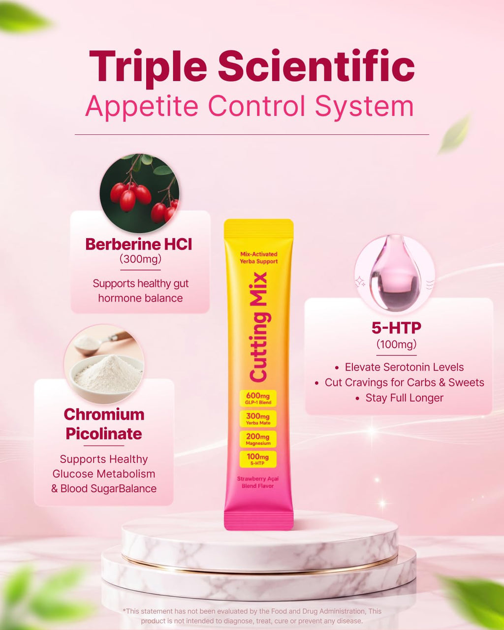 Cutting Drink Mix – Craving & Metabolism Support, Strawberry Açaí 30 Sticks