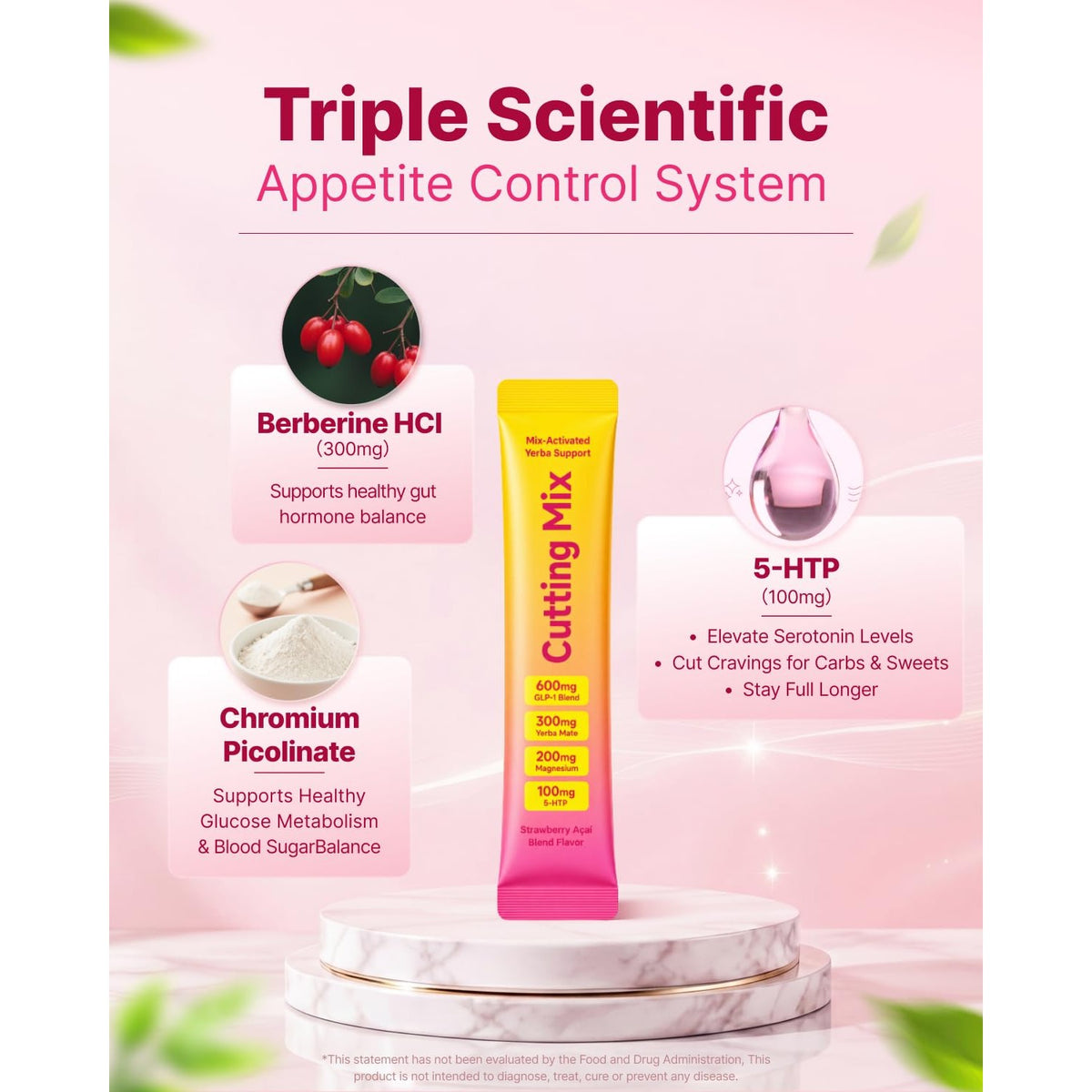Cutting Drink Mix – Craving & Metabolism Support, Strawberry Açaí 30 Sticks