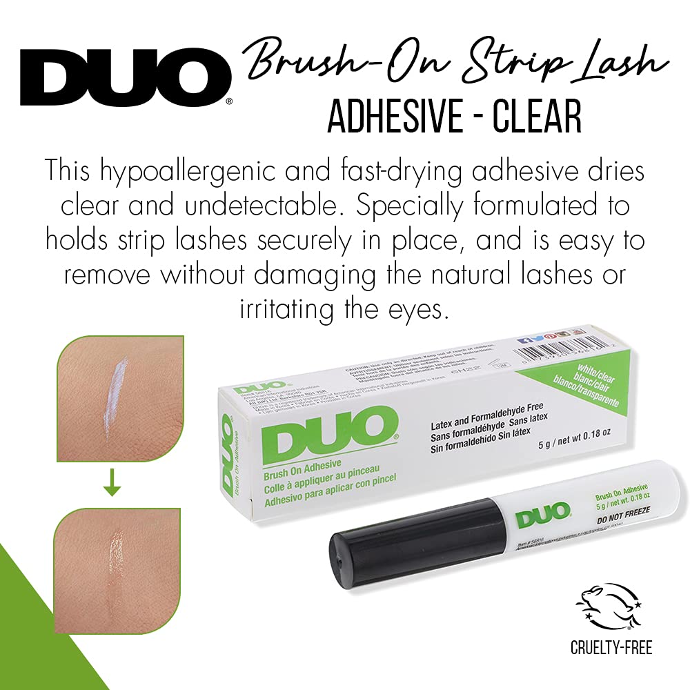DUO Brush-On Eyelash Glue – Clear Lash Adhesive for False Lashes, Long-Lasting Duo Lash Glue with Precision Brush, 0.18 oz, 2-Pack