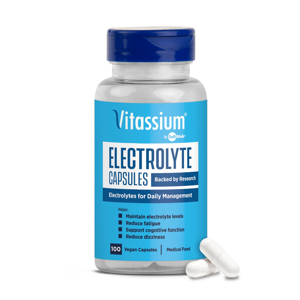 Vitassium Electrolytes Salt Pills for POTS Scientifically Formulated 100ct | Made for POTS & high sodium diets. Developed with patients, doctors and caregivers. 500mg sodium per 2-capsule serving.