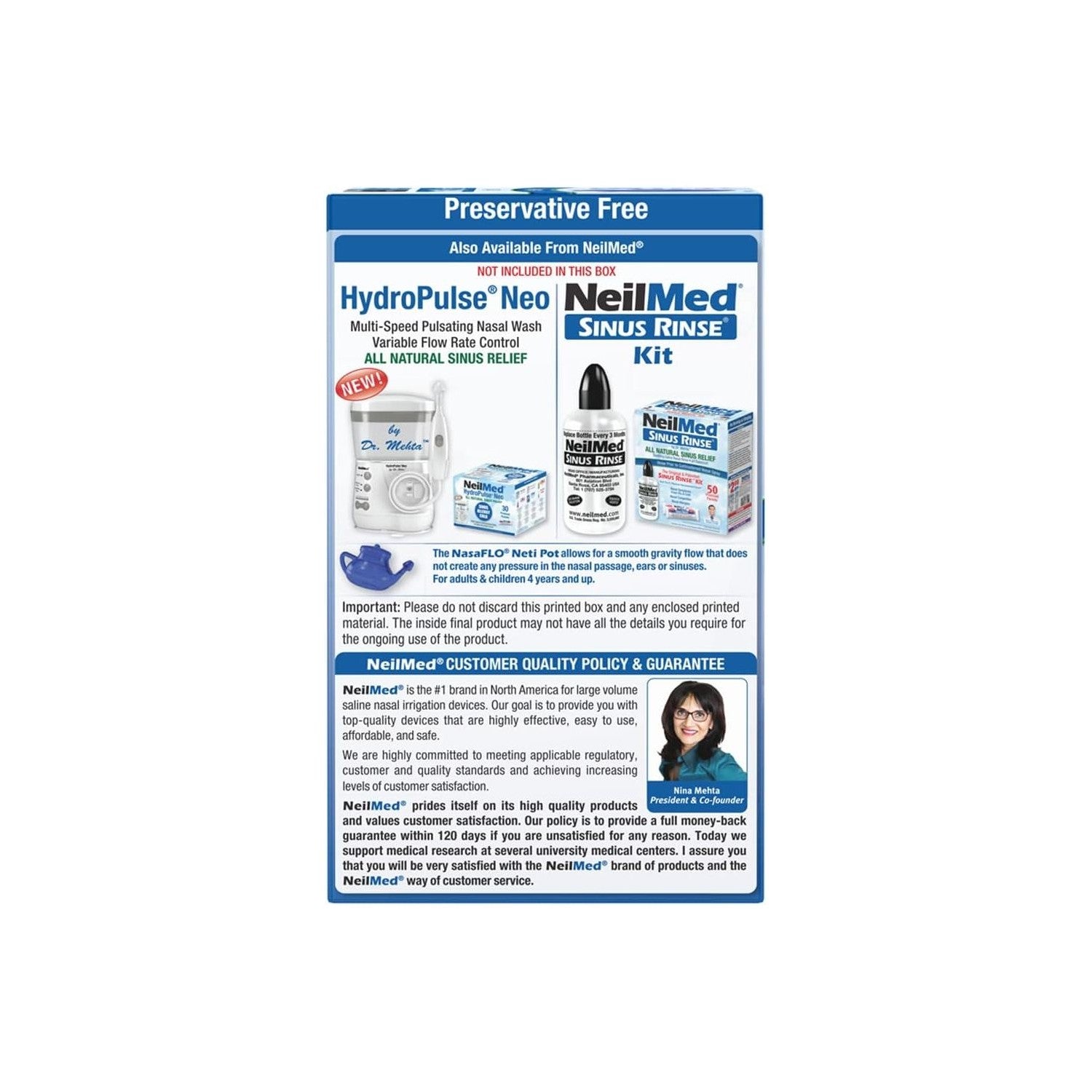 Buy now NeilMed NasaFlo Unbreakable Neti Pot with 60 Premixed Packets at indiglob india