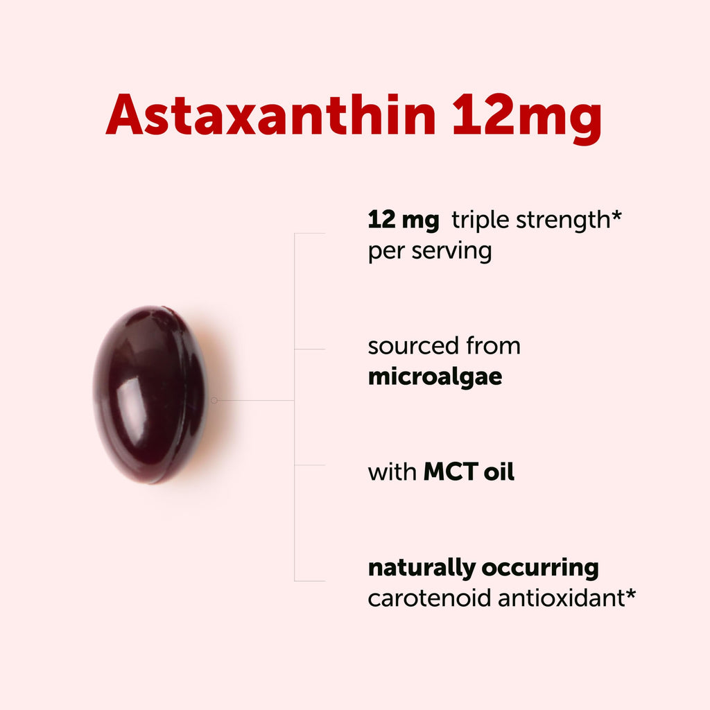 Micro Ingredients Astaxanthin 12mg Per Serving with MCT Oil, 45 Softgels | Natural Microalgae Sourced Astaxanthin Supplement. Easy-to-Swallow Softgels. Non-GMO, Gluten Free, Soy Free.