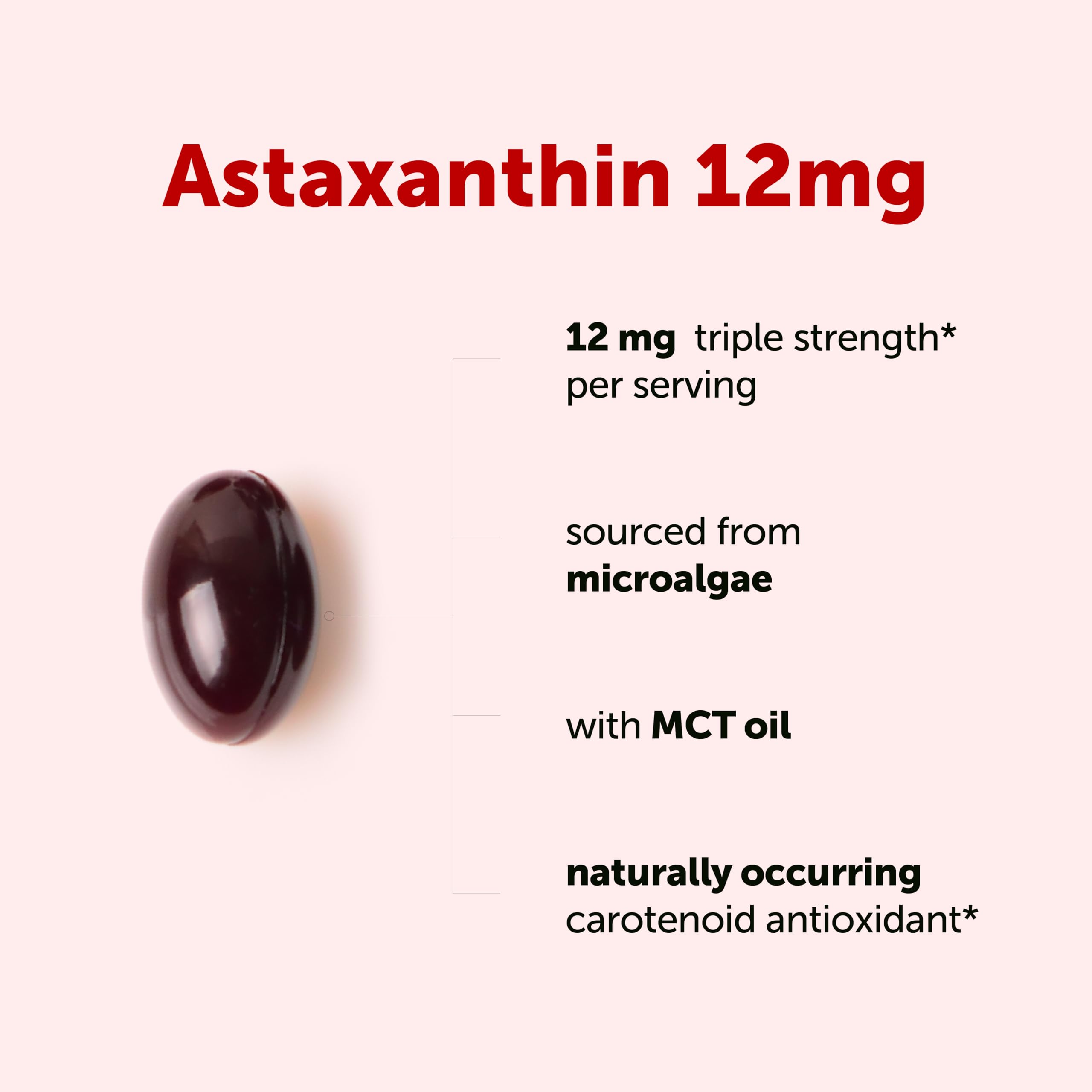 Micro Ingredients Astaxanthin 12mg Per Serving with MCT Oil, 45 Softgels | Natural Microalgae Sourced Astaxanthin Supplement. Easy-to-Swallow Softgels. Non-GMO, Gluten Free, Soy Free.