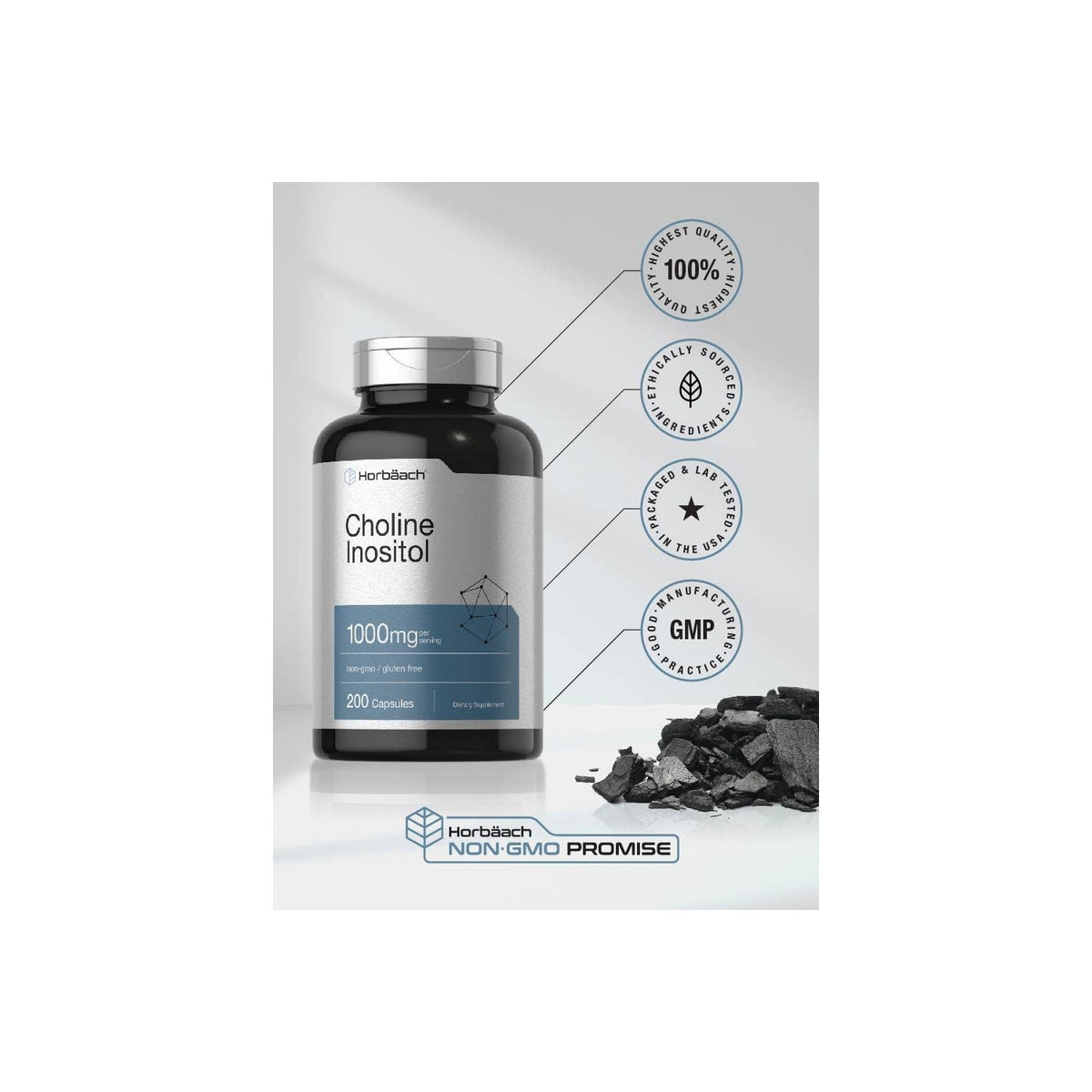 Horbaach Choline Inositol 1000mg Supplement | 200 Capsules