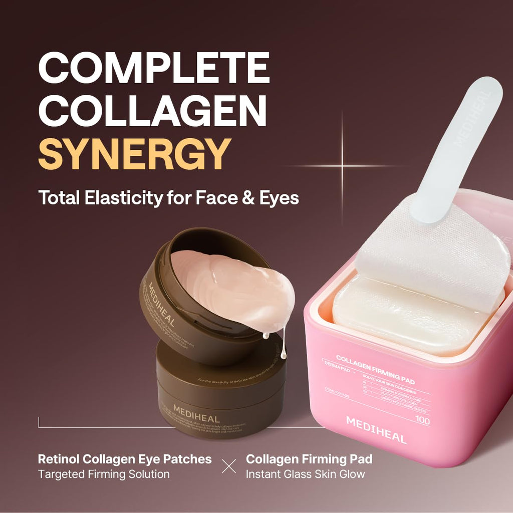 MEDIHEAL 95% Retinol & Collagen Under Eye Patches, Wrinkle Care (60 Count) | with Retinol Liposome, Collagen | 4-Zone Firming Care for Eyes & Smile Lines | 0.00 Irritation | Korean Hydrogel Patches