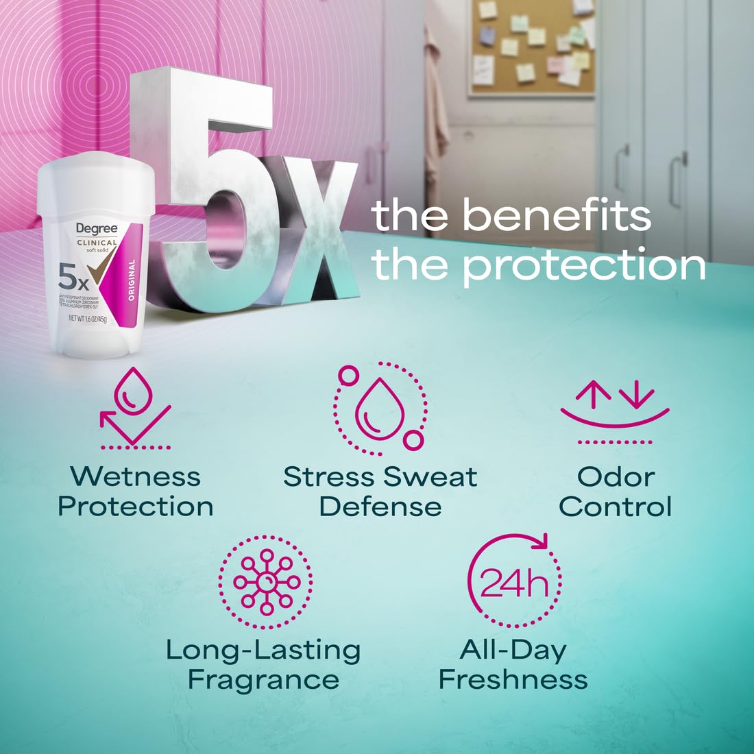 Degree Clinical Antiperspirant Deodorant Soft Solid, Original, 1.6 oz | For stress sweat, Helps keep you dry & confident, With 96H protection, soft solid