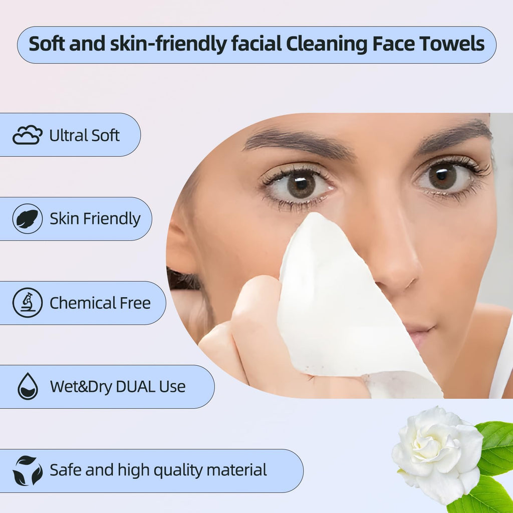 Disposable Face Towels,Viscose Biodegradable Large Dry Wipes,Super Soft & Thick Face Cleansing Towels,Daily Facial Tissues for Sensitive Skin, Makeup Removing,Facial Clean,Nursing,Travel (50 Count)