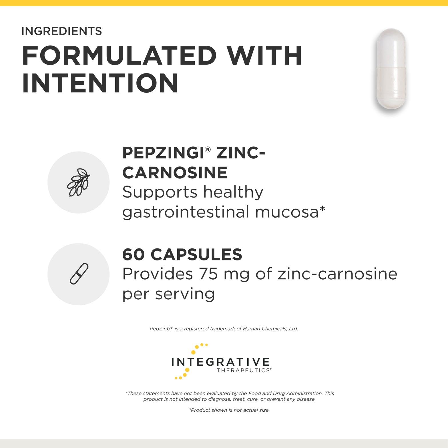 Integrative Therapeutics Zinc-Carnosine - Digestive & Gut Health Support* - GI Tract Support* - Supports Immune Health* - Easy-to-Swallow - Vegan, Gluten-Free & Dairy-Free - 60 Capsules (60 Servings)