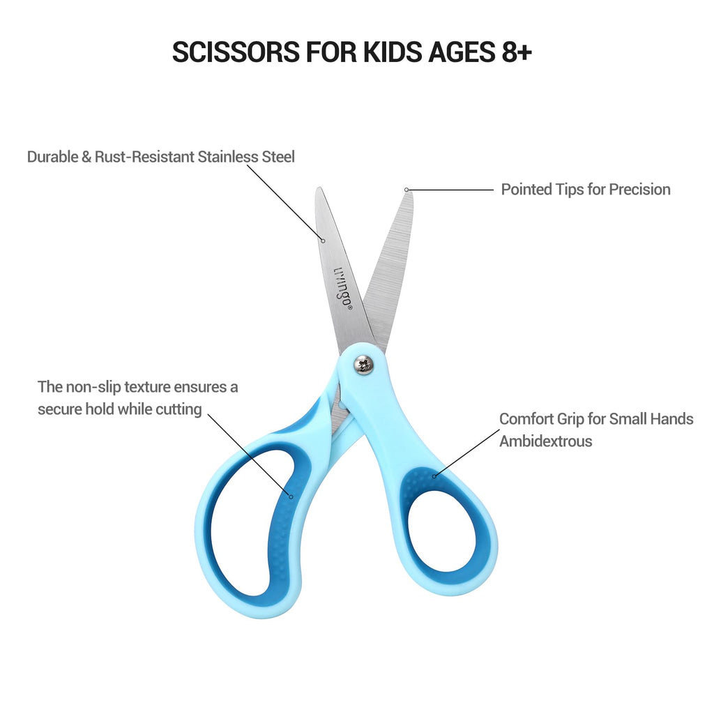 LIVINGO Kids Scissors 6" School Pointed Tip Craft Scissors 3 Pack