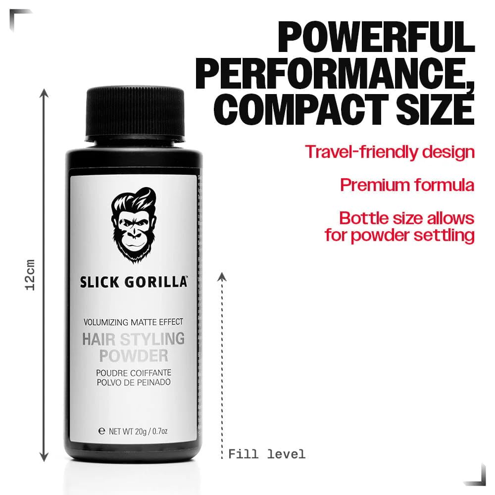 Slick Gorilla Hair Styling Powder for Men, Texture Powder 0.70 oz (20g) | Matte texturizing powder for volume, root lift, no shine and lightweight hold