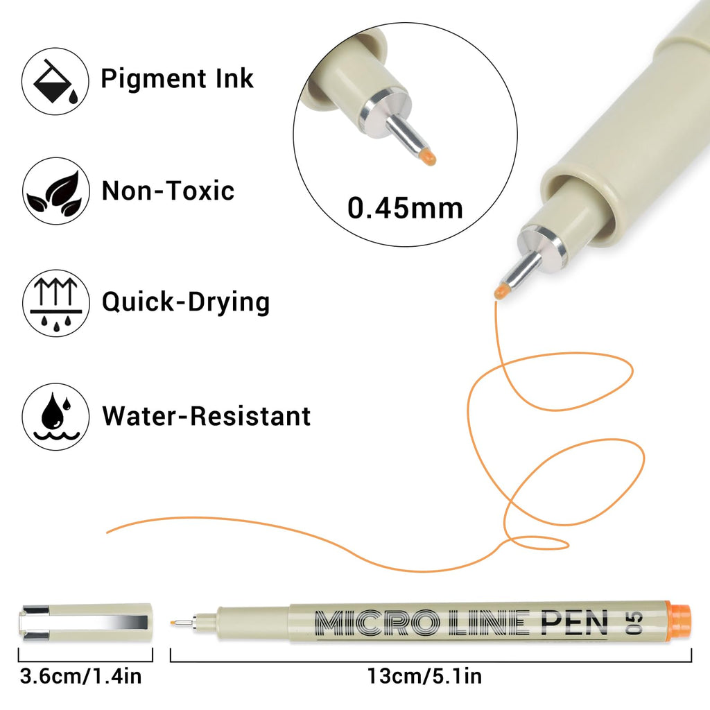 12 Colored Micro Pens 05, Fineliner pens Waterproof Archival Ink Micro Pen Set, Drawing Art Pens for Illustrating, Journaling, Bible Zentangle Supplies