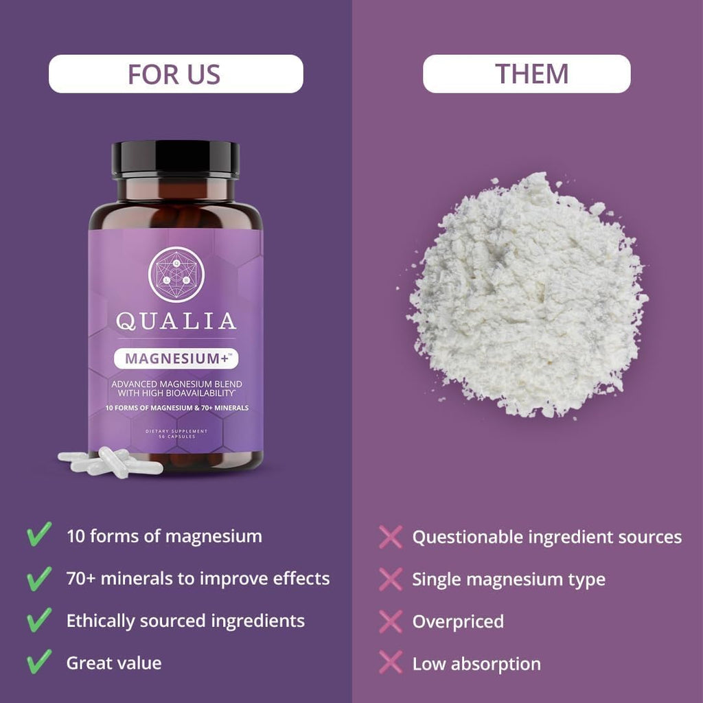 Qualia Magnesium Supplement with Glycinate, 10 Forms and 70+ Minerals | Magnesium complex for women & men with citrate & taurate, for sleep & muscle recovery; clinically studied, high absorption