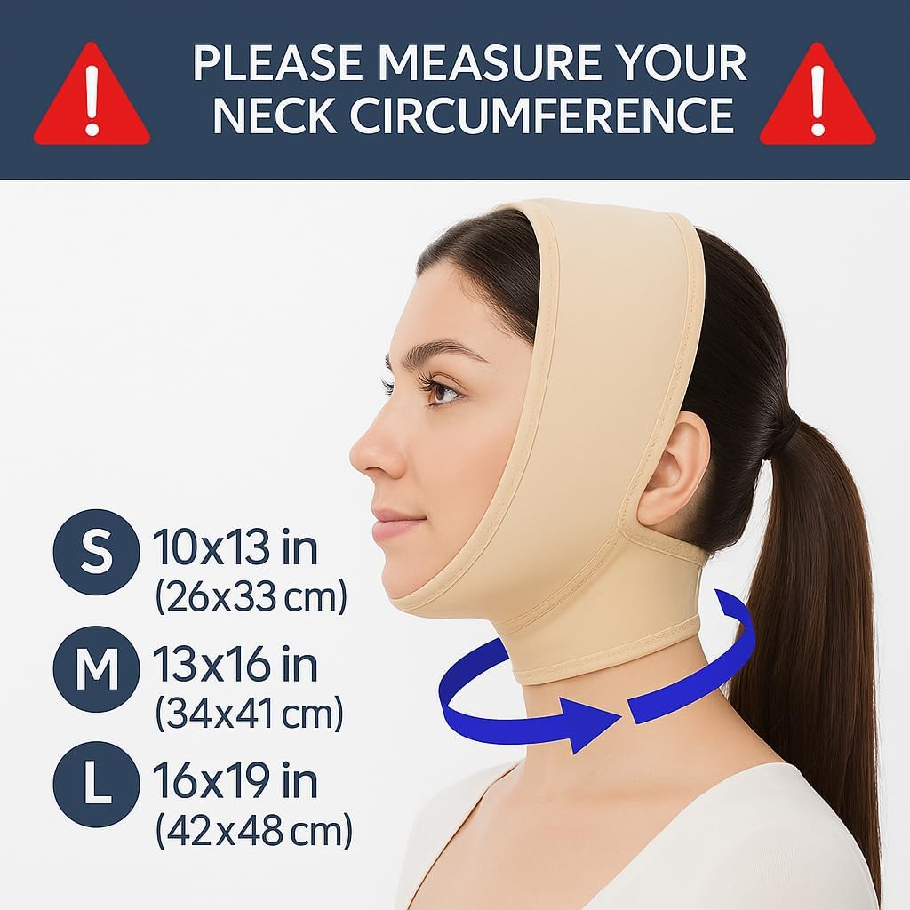 Buy now Post Surgical Chin Strap Bandage for Women - Neck and Chin Compression Garment Wrap - Face Slimmer, Jowl Tightening (M) at indiglob india