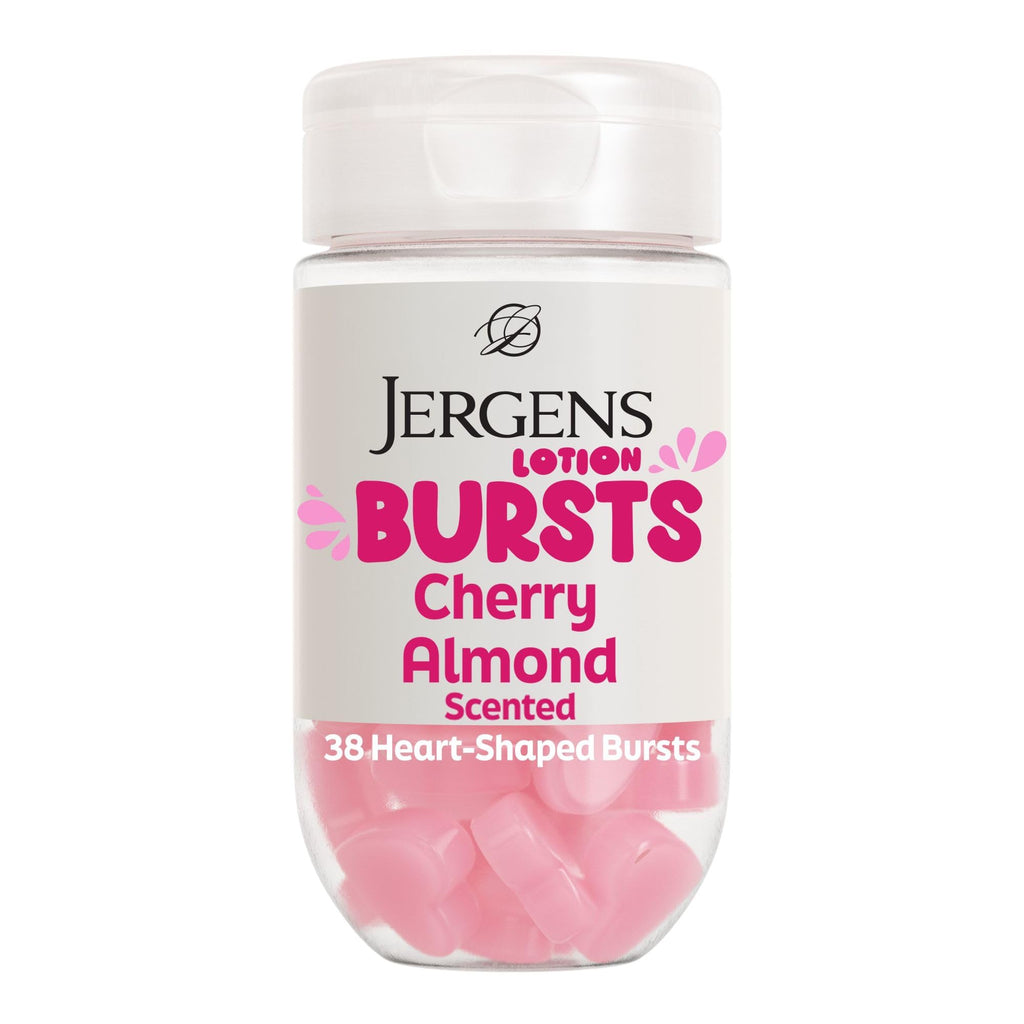 Jergens Cherry Almond Body Lotion Bursts, Squishy Moisturizer, 38 ct | Squishy Heart-Shaped Bursts, Cherry Almond Scent, Moisturizing Lotion, Teen Gift, Birthday Idea