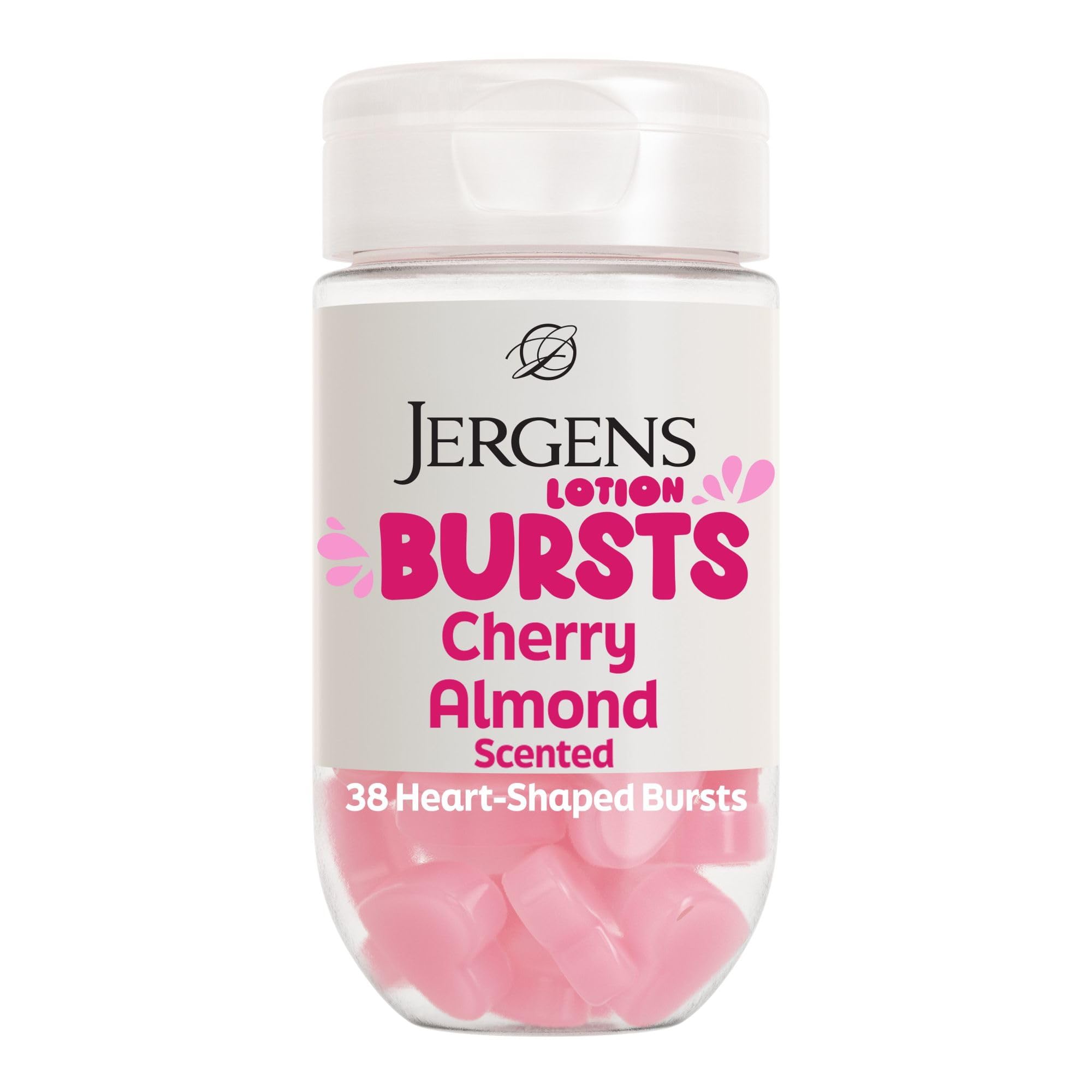 Jergens Cherry Almond Body Lotion Bursts, Squishy Moisturizer, 38 ct | Squishy Heart-Shaped Bursts, Cherry Almond Scent, Moisturizing Lotion, Teen Gift, Birthday Idea