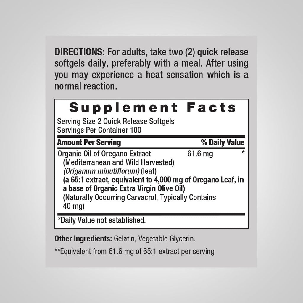 Piping Rock Oregano Oil Softgel Capsules | 200 Pills | Herbal Extract Supplement | Wild Harvested | Non-GMO, Gluten Free