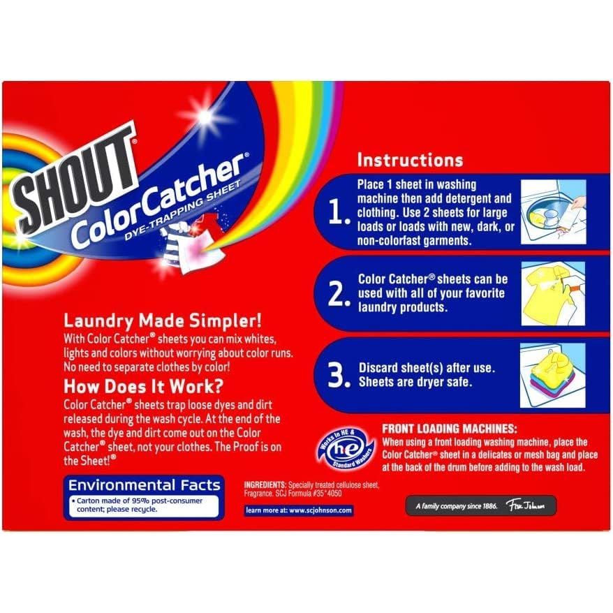 Buy now Shout Color Catchers for Laundry, Allow Mixed Washes, Prevents Color Runs and Maintains Original Clothing, 72 Count at indiglob india