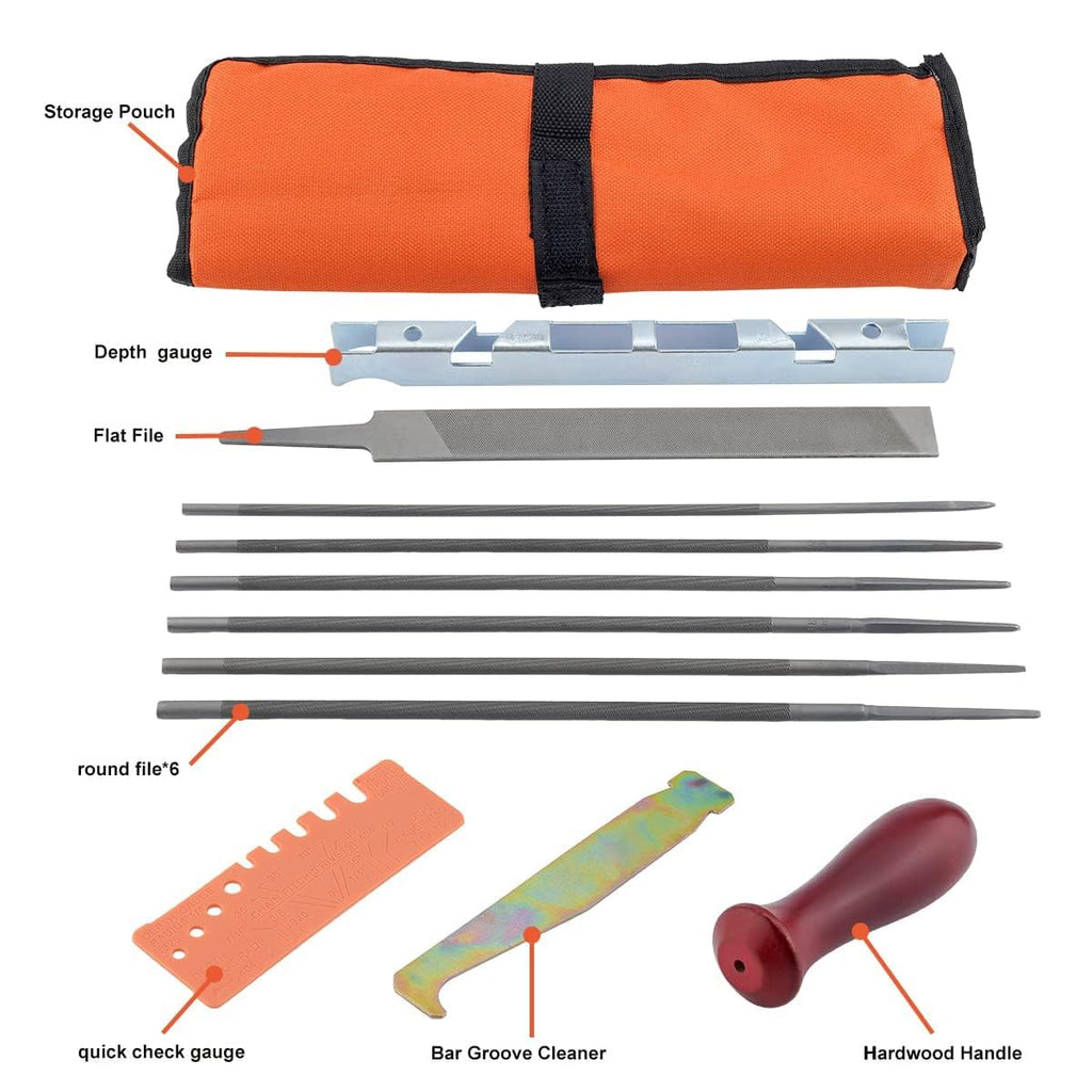 Hipa 12 Pack Chainsaw File, Chainsaw Sharpener Kit, 5/32", 3/16", 7/32", 1/8", 11/64", 13/64" Round Chainsaw Sharpening, 6 Inch Flat File,Depth Gauge,Quick Check Gauge, Chain Saw Sharpener