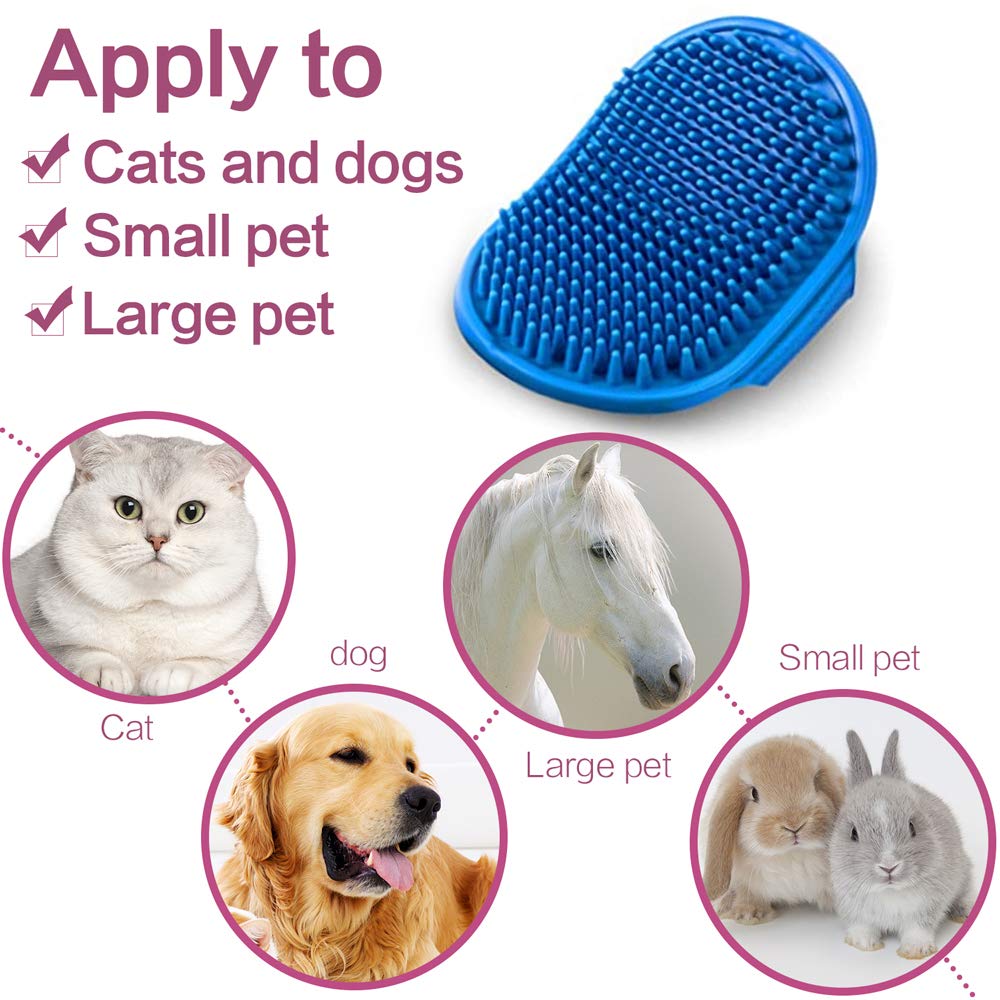 Dog Bath Brush Pet Bath Comb Brush Soothing Massage Rubber Comb 2pcs with Adjustable Ring Handle for Long Short Haired Dogs and Cats (Blue+Rose)