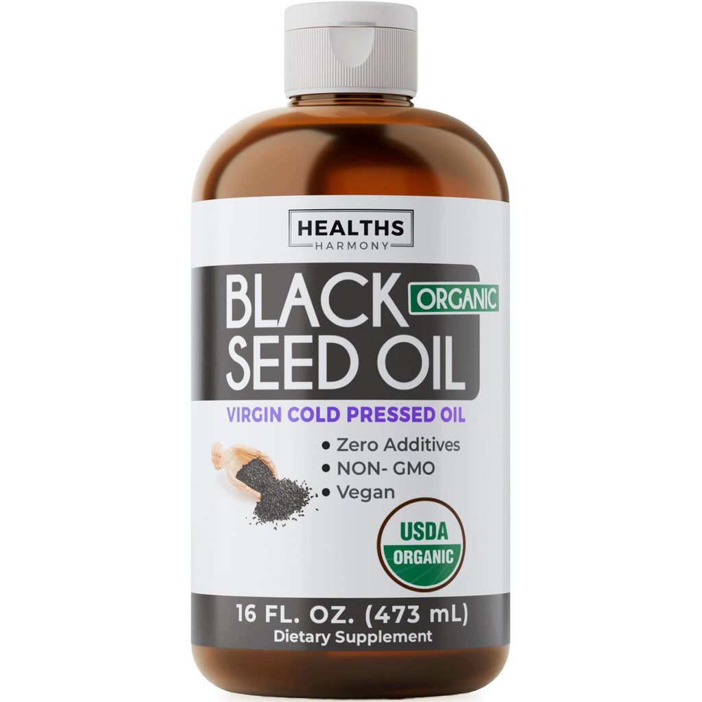USDA Organic Black Seed Oil Liquid (4 fl oz) Premium Cold-Pressed Nigella Sativa Producing Pure Black Cumin Seed Oil - Antioxidant Supplement - Vegan, Gluten-Free, & Non-GMO (No Pills or Capsules)