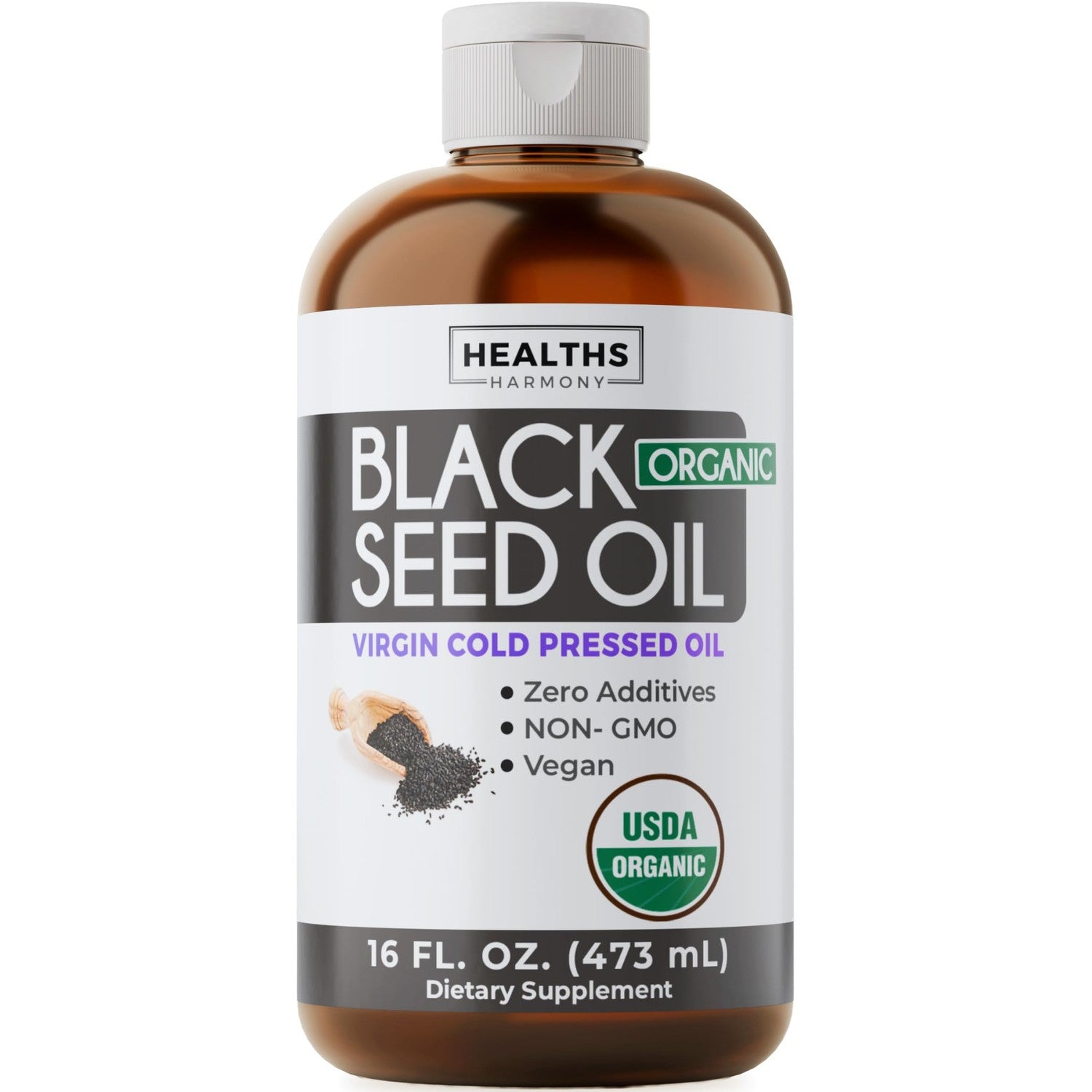 USDA Organic Black Seed Oil Liquid (4 fl oz) Premium Cold-Pressed Nigella Sativa Producing Pure Black Cumin Seed Oil - Antioxidant Supplement - Vegan, Gluten-Free, & Non-GMO (No Pills or Capsules)