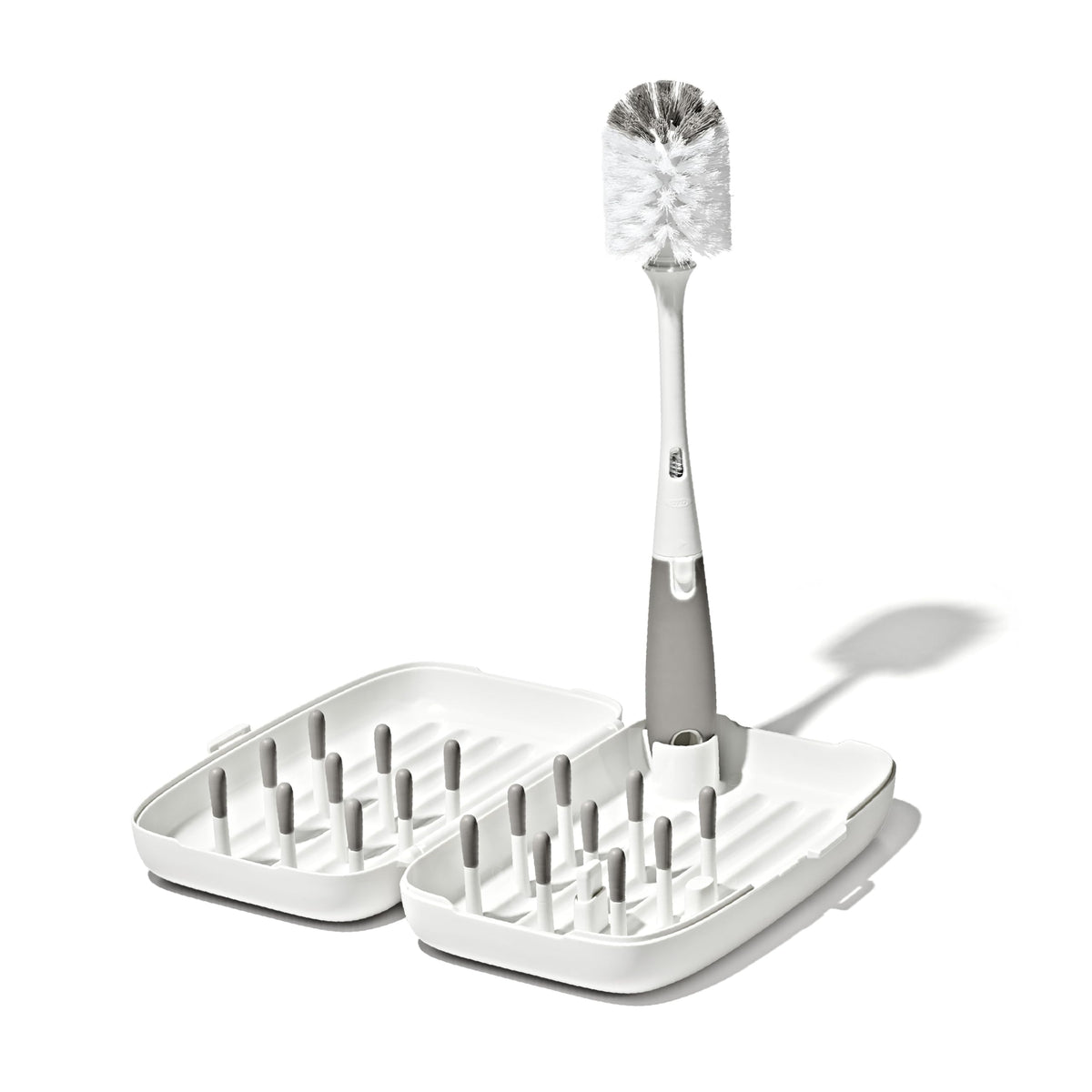OXO Tot Travel Size Baby Bottle Drying Rack & Bottle Brush, Portable, Gray